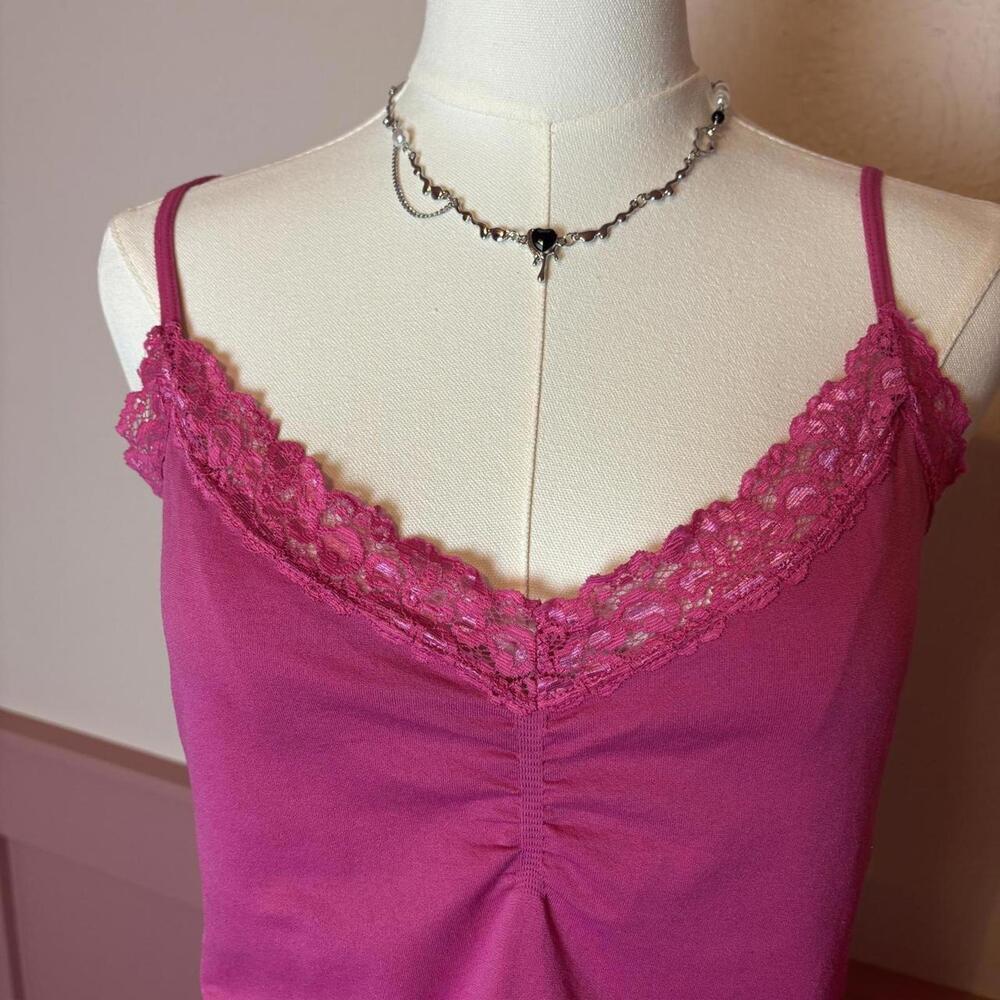 y2k babydoll lace cami attention sz large pink nylon layer mcbling - Picture 2 of 8